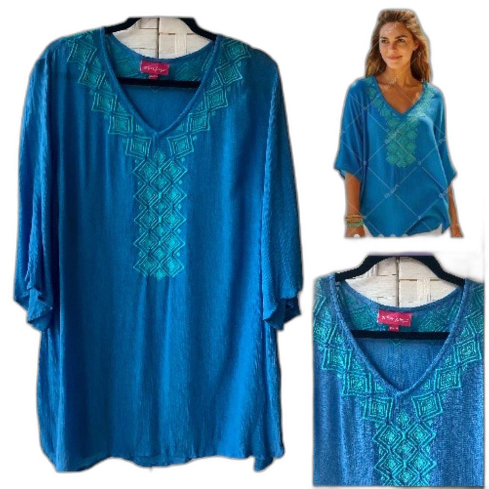 Rare Lilly Pulitzer for Target Blue Bell Embroidered Gauze Tunic Top  XXL 2X